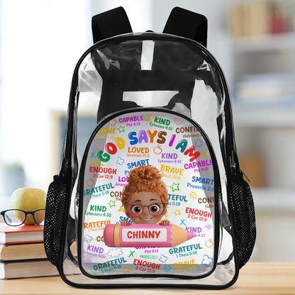 God Says I Am - Personalized Clear Backpack