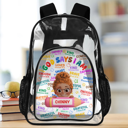 God Says I Am - Personalized Clear Backpack