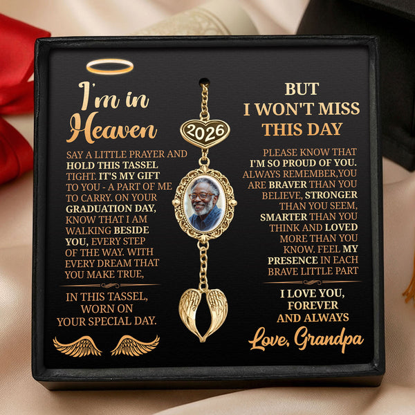 I'm In Heaven - Personalized Graduation Tassel Photo Charm With Angel Wing