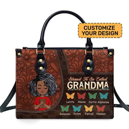 Blessed To Be Called Grandma/Mom - Personalized Leather Handbag SBLHBLM1400L