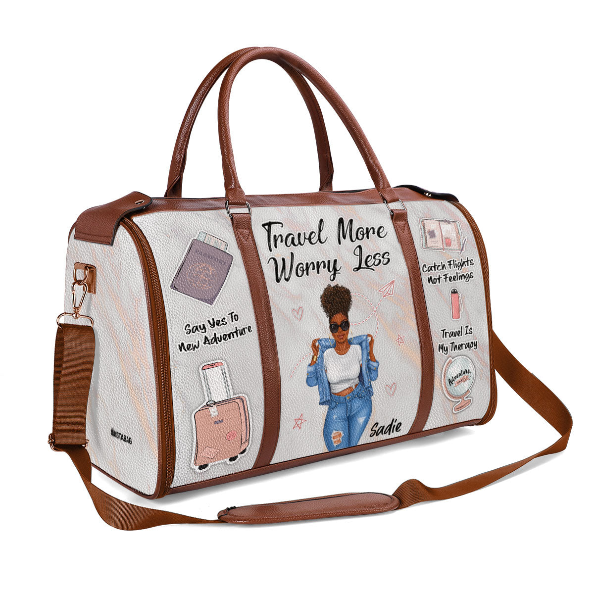 Travel More Worry Less - Personalized Leather Duffle Bag SBDFLN1211D