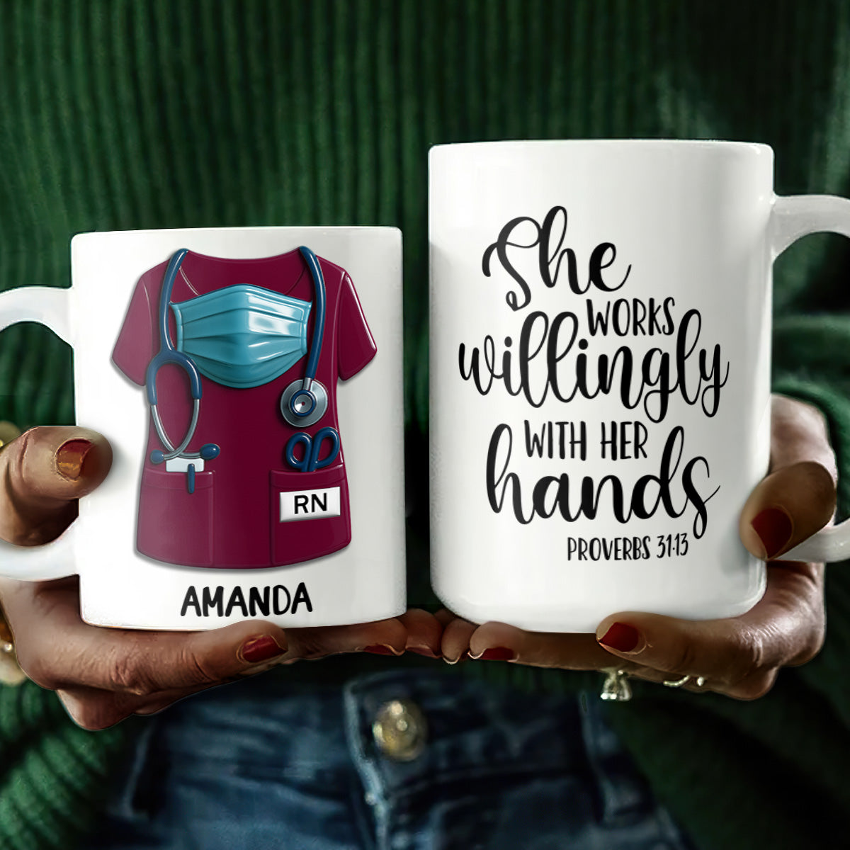 She Works Willingly With Her Hands - Personalized Ceramic Coffee Mug