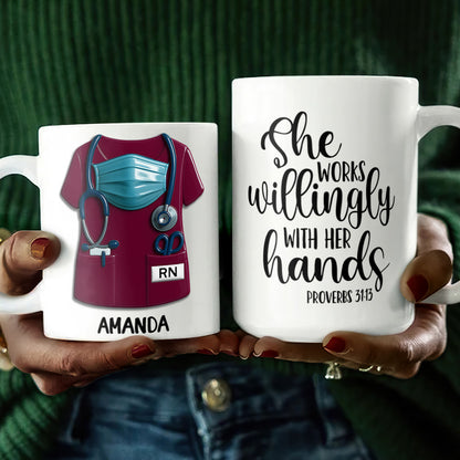 She Works Willingly With Her Hands - Personalized Ceramic Coffee Mug