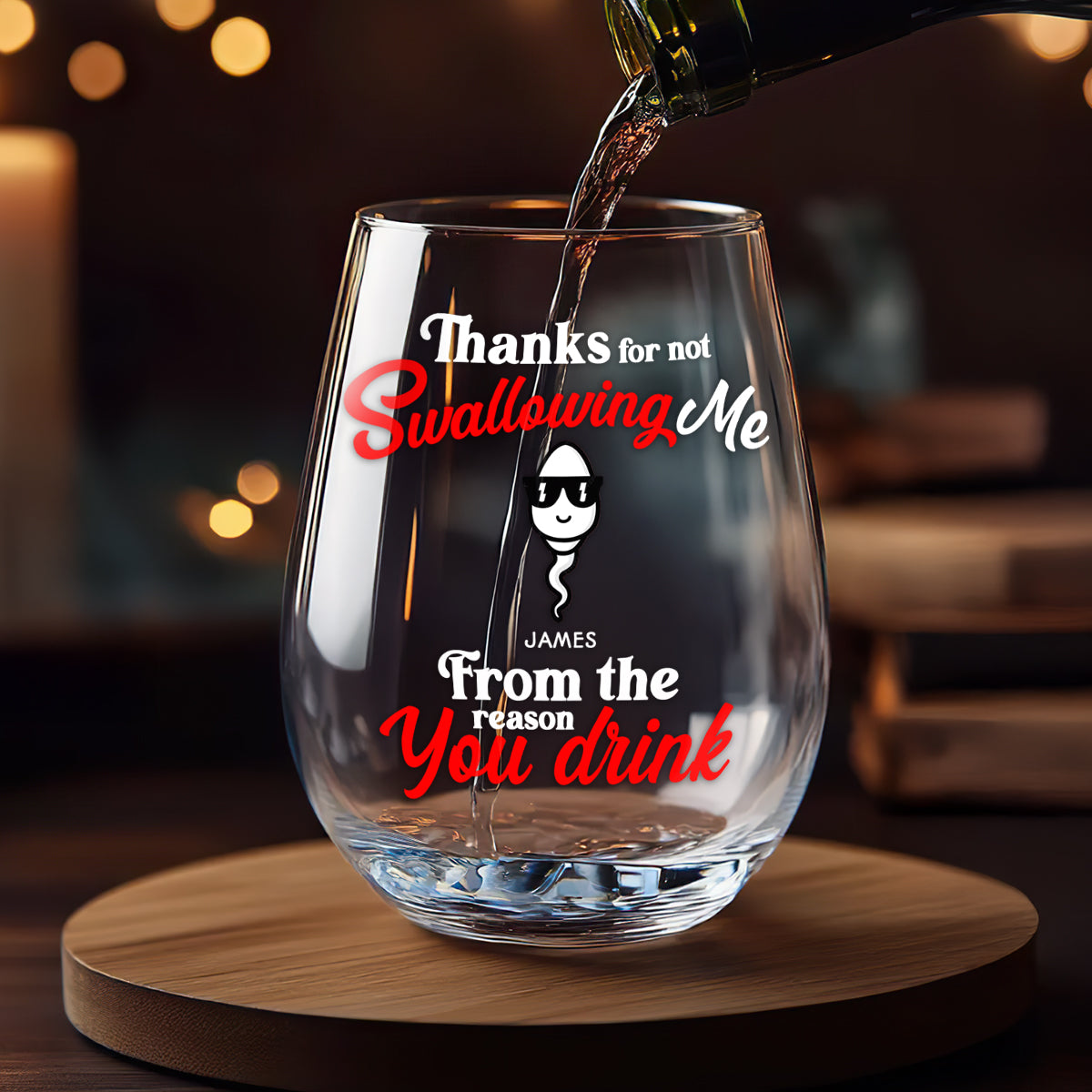 Thanks For Not Swallowing Us - Personalized Stemless Wine Glass