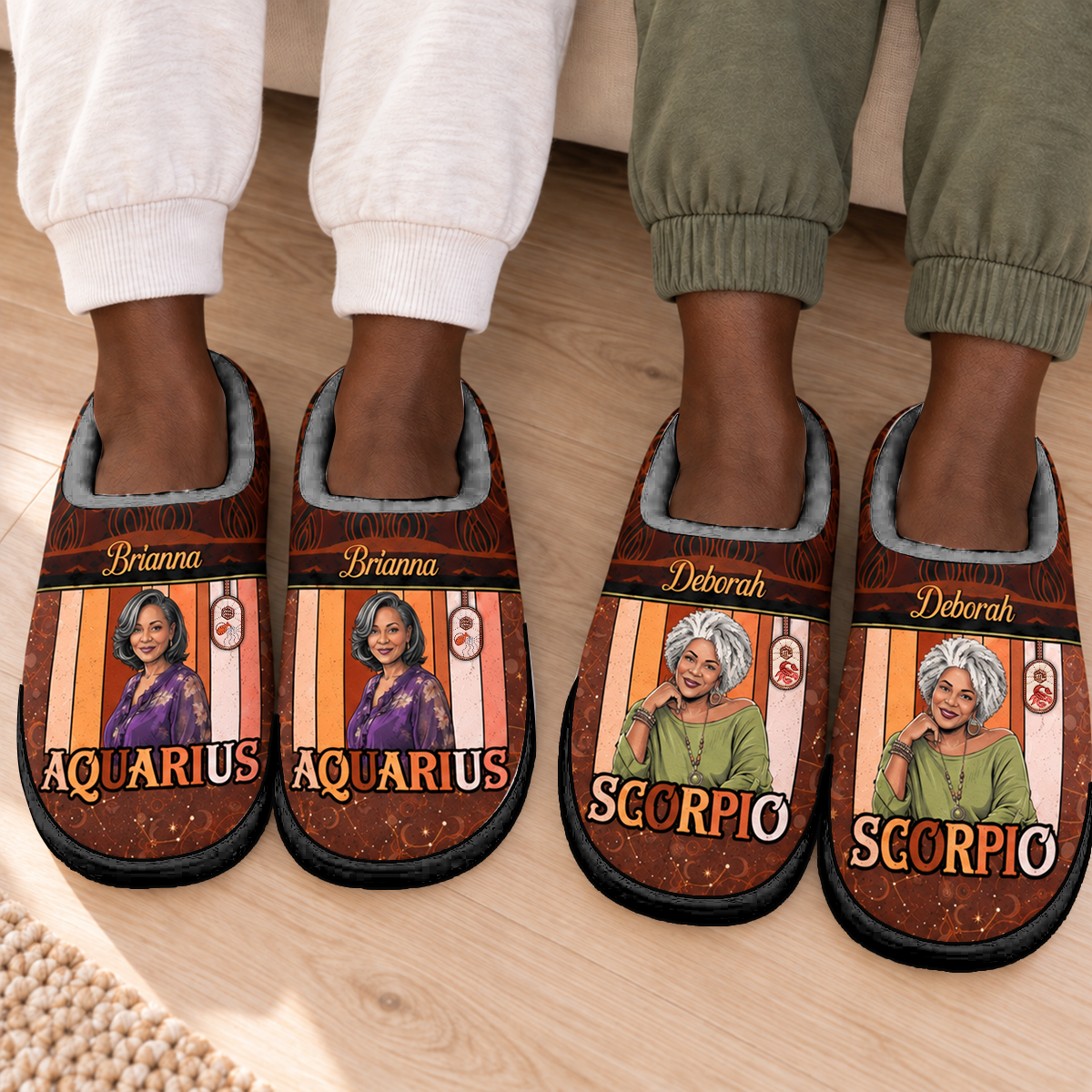 Custom Photo Horoscope - Personalized Flat Warm Slippers
