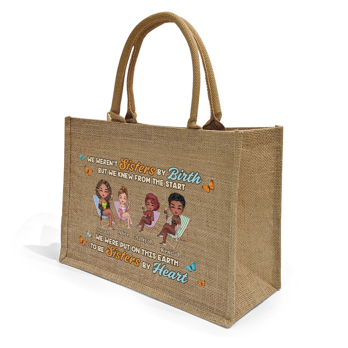 Sisters By Heart - Personalized Jute Tote Bag