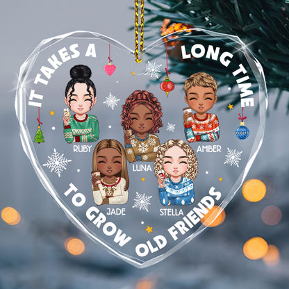 It Takes A Long Time To Grow Old Friends - Personalized Heart Shaped Glass Ornament