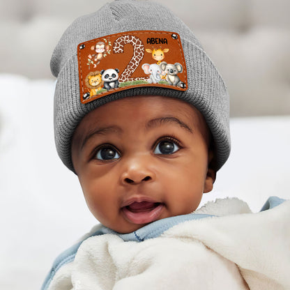 Cute Jungle Animal Age - Personalized Leather Knitted Beanie SBLKBLM2211TA