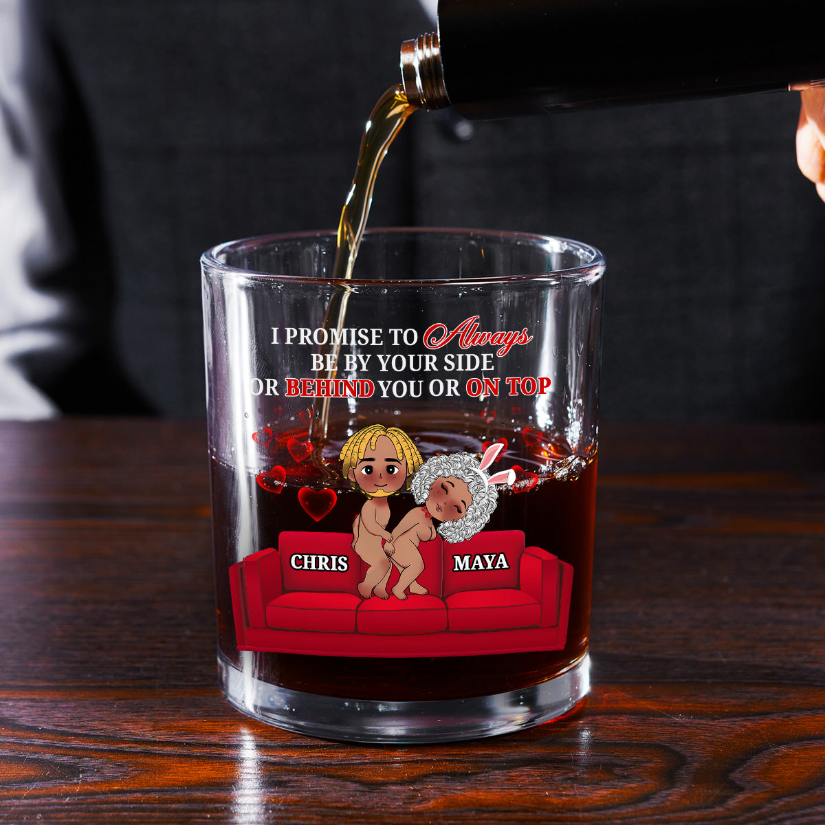 I Promise To Always Be By Your Side - Personalized Round Whiskey Glass