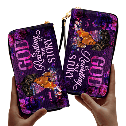 God Is Rewriting My Story - Personalized Leather Clutch Purse