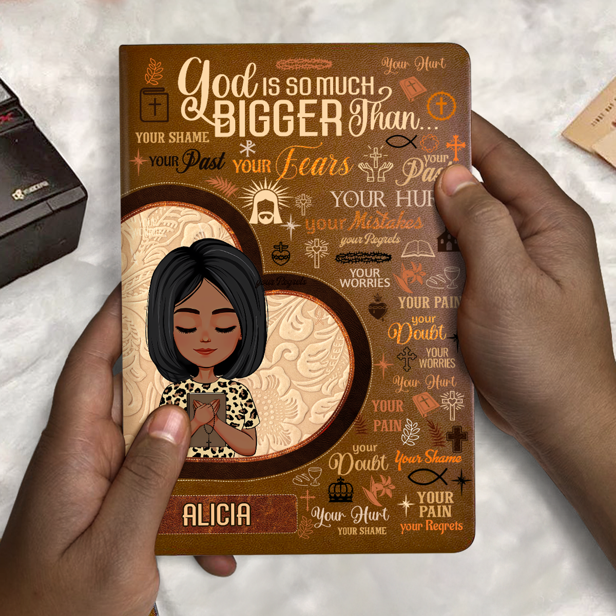 God Is So Much Bigger Than - Personalized Leather Cover Notebook