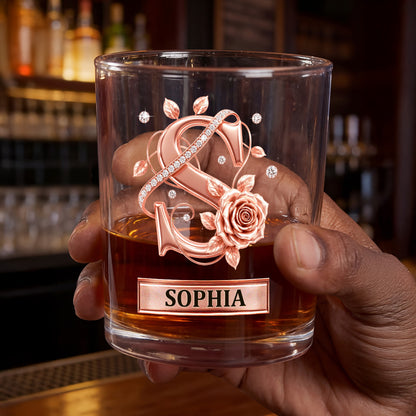 Roses Hold Love Initials Mark Us - Personalized Round Whiskey Glass