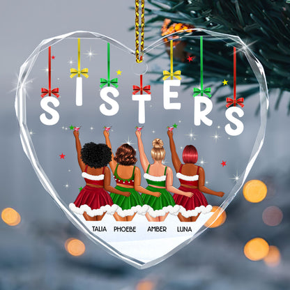 Sisters - Personalized Heart Shaped Glass Ornament