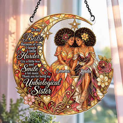 Thank You For Being My Unbiological Sister - Personalized 3D Custom Shape Stained Glass Suncatcher