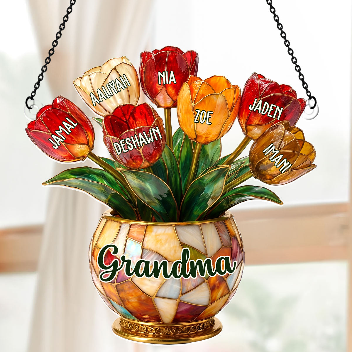 Grandma’s Blooming Love - Personalized Acrylic Suncatcher