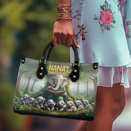Nana's Sweethearts - Elephants Personalized Leather Handbag STB75