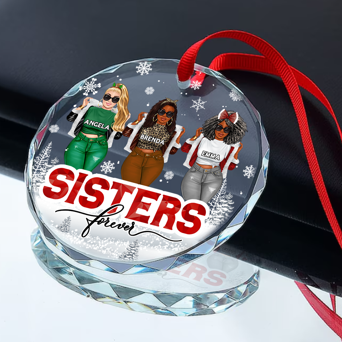 Sisters Forever - Personalized Round Glass Ornament