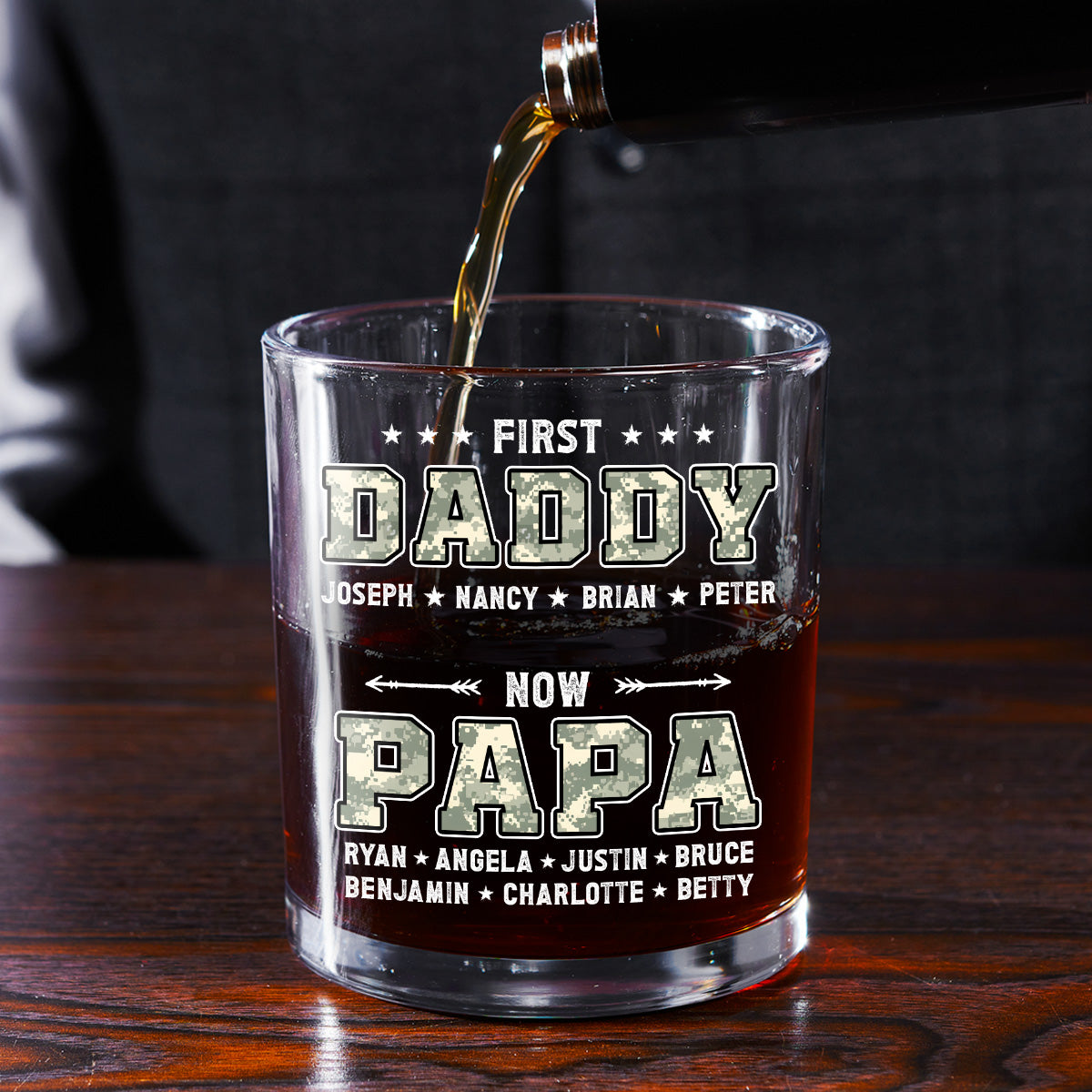 First Dad Now Grandpa - Personalized Round Whiskey Glass