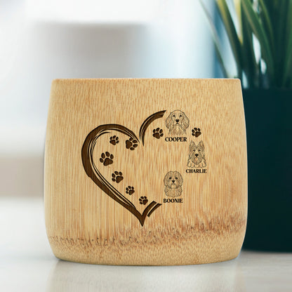 Dog Heart Paw Prints - Personalized Bamboo Cup