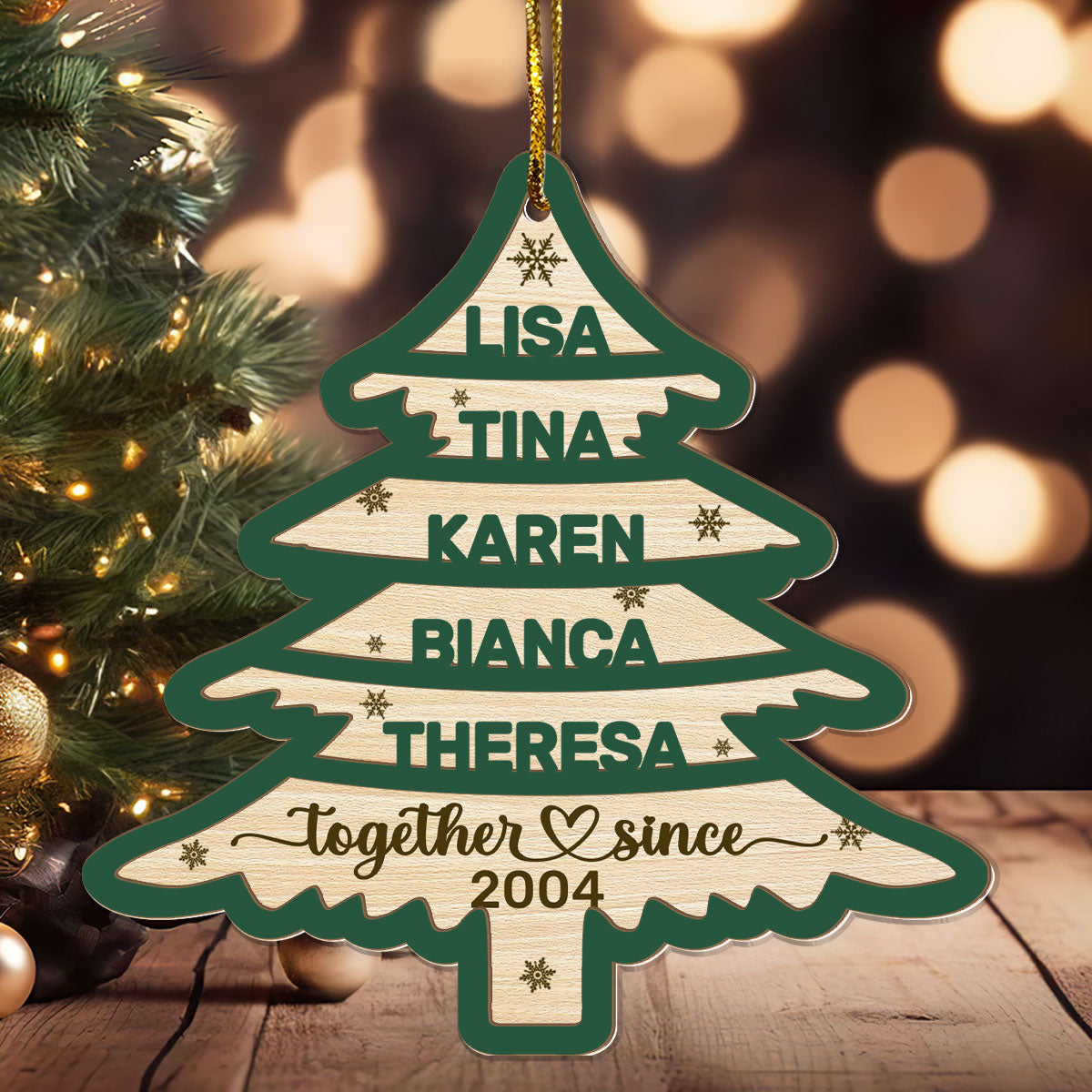 Sisters Forever Christmas Tree - Personalized Wood & Acrylic Ornament