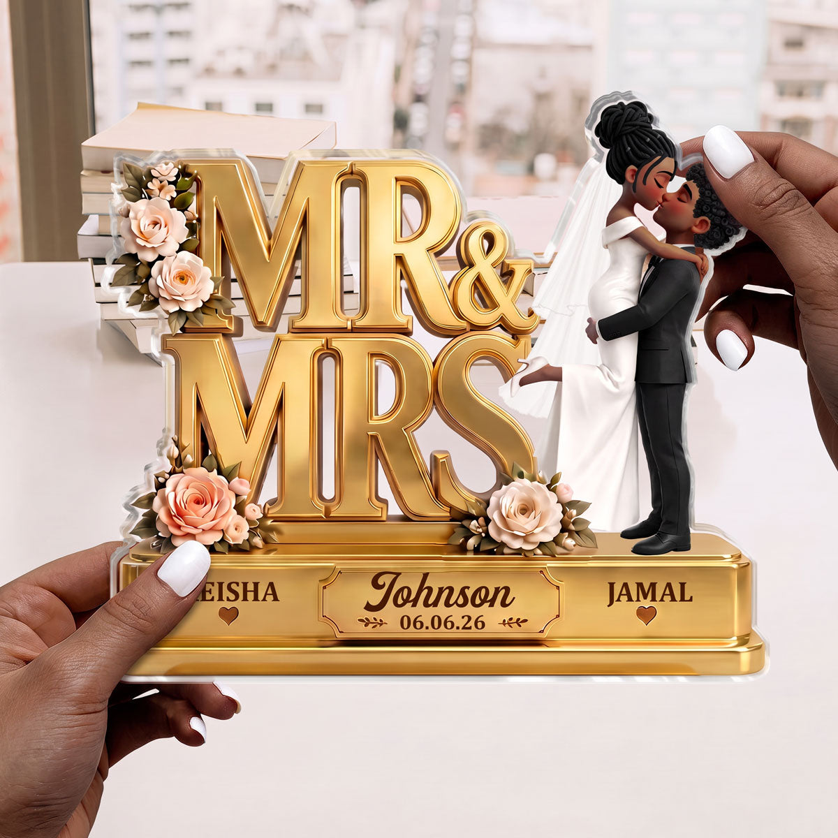 Mr & Mrs Gift For Wedding - Personalized Custom Shaped Acrylic Plaque