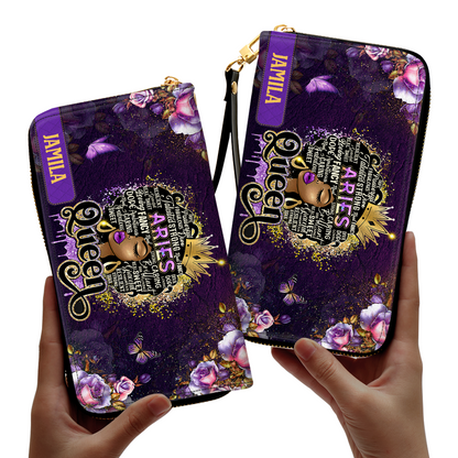 Zodiac Queen - Personalized Leather Clutch Purse