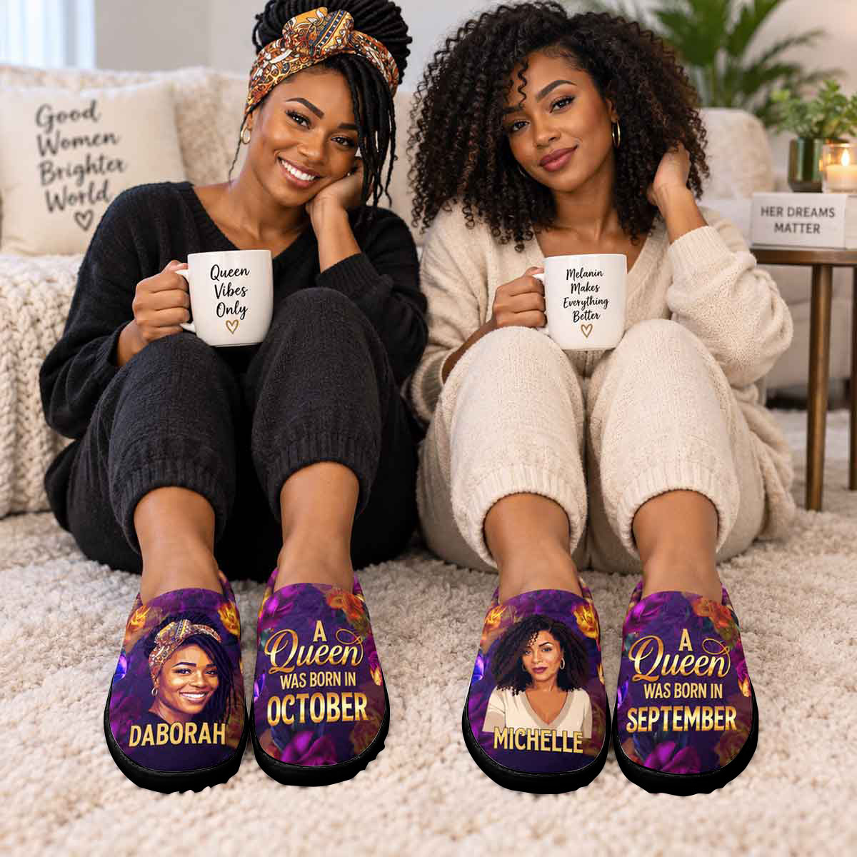 Custom Photo A Beautiful Queen - Personalized Flat Warm Slippers