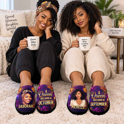 Custom Photo A Beautiful Queen - Personalized Flat Warm Slippers