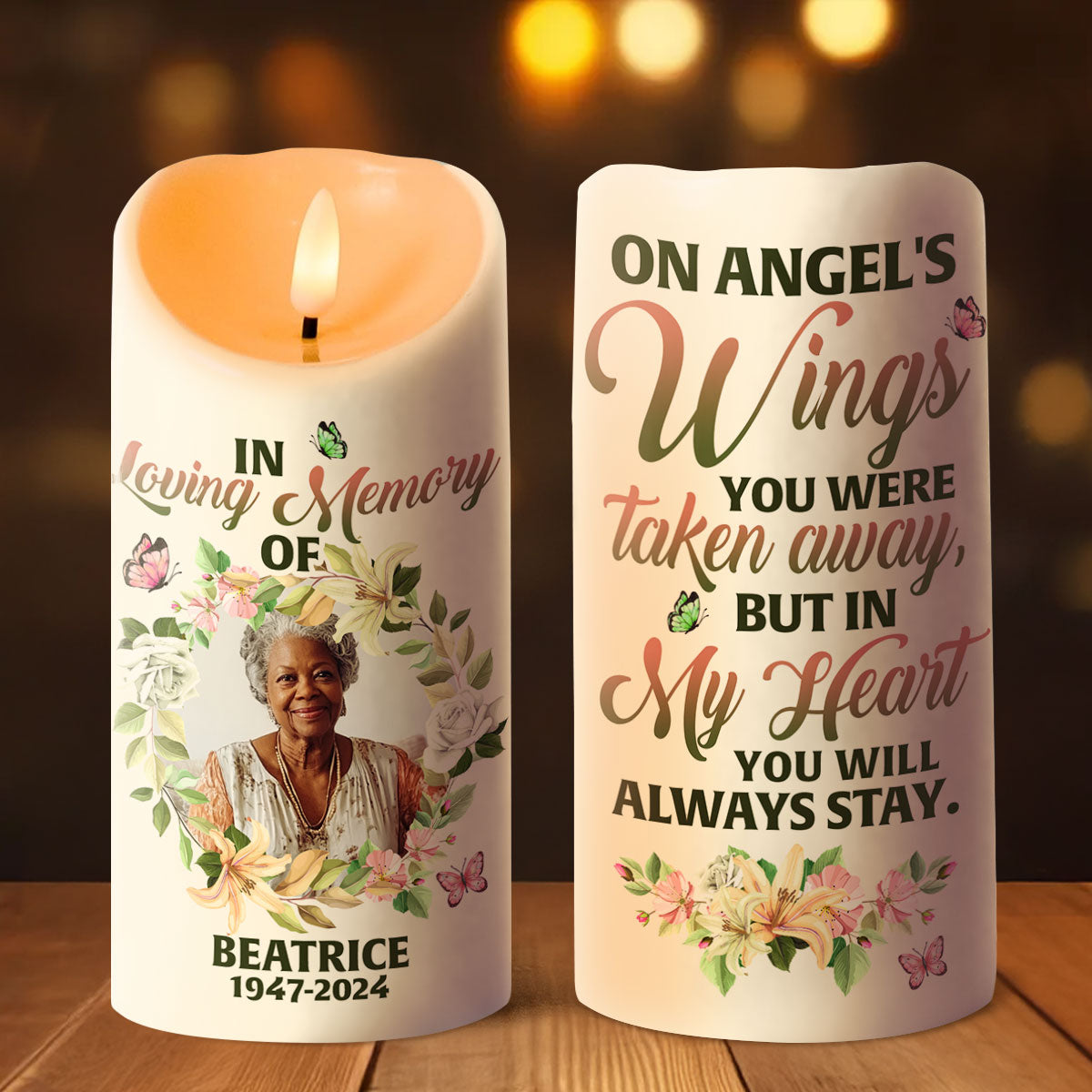 On Angel's Wings You Were Taken Away - Personalized Flameless LED Candle