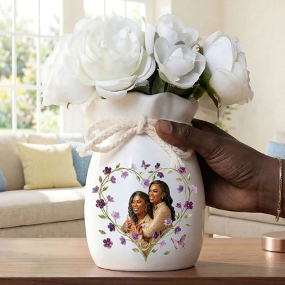 Custom Photo Portrait Mom Grandma Parents Family Ceramic - Personalized Flower Vase With Ribbon