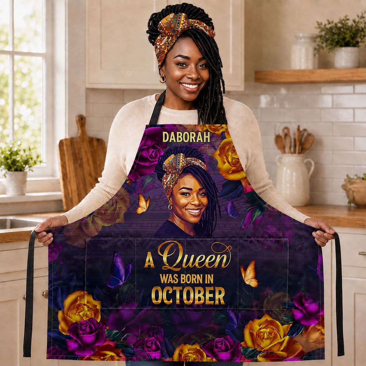 Custom Photo A Beautiful Queen - Personalized Apron With Pocket