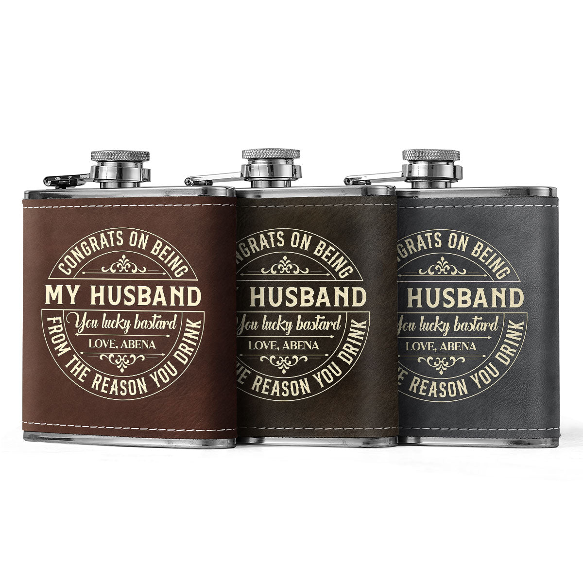 Congrats On Being My Husband - Personalized Leather Flask SBLFLALM2112TA