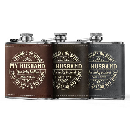 Congrats On Being My Husband - Personalized Leather Flask SBLFLALM2112TA