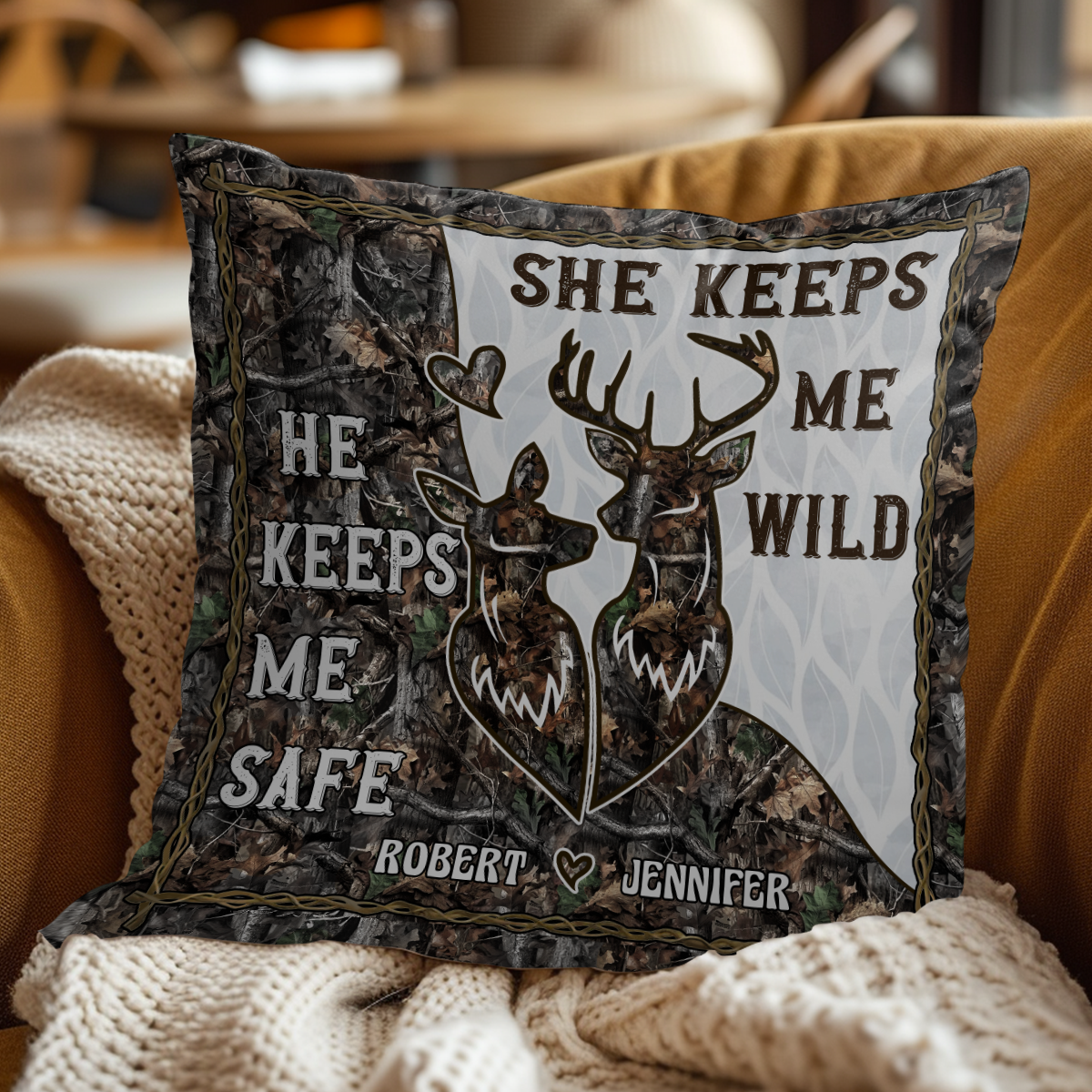 She Keeps Me Wild He Keeps Me Safe - Personalized Pillow