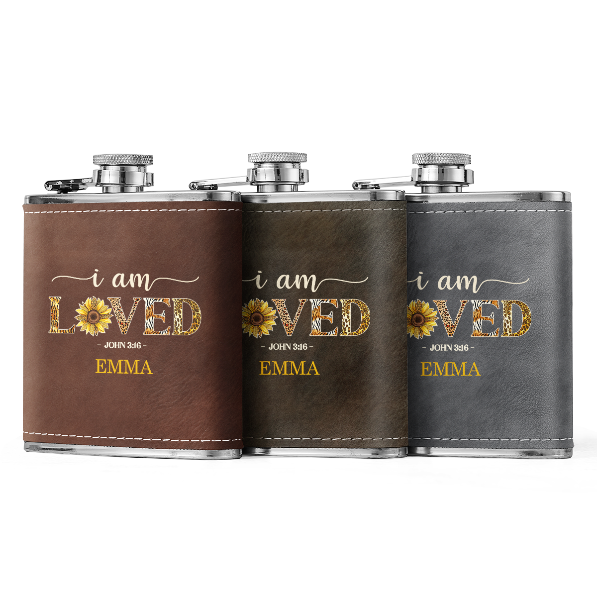 I Am Loved - Personalized Leather Flask SBLFLALM2770TA