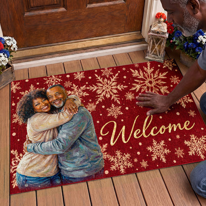 Custom Photo Oil Painting Portrait Snowflake Christmas - Personalized Doormat