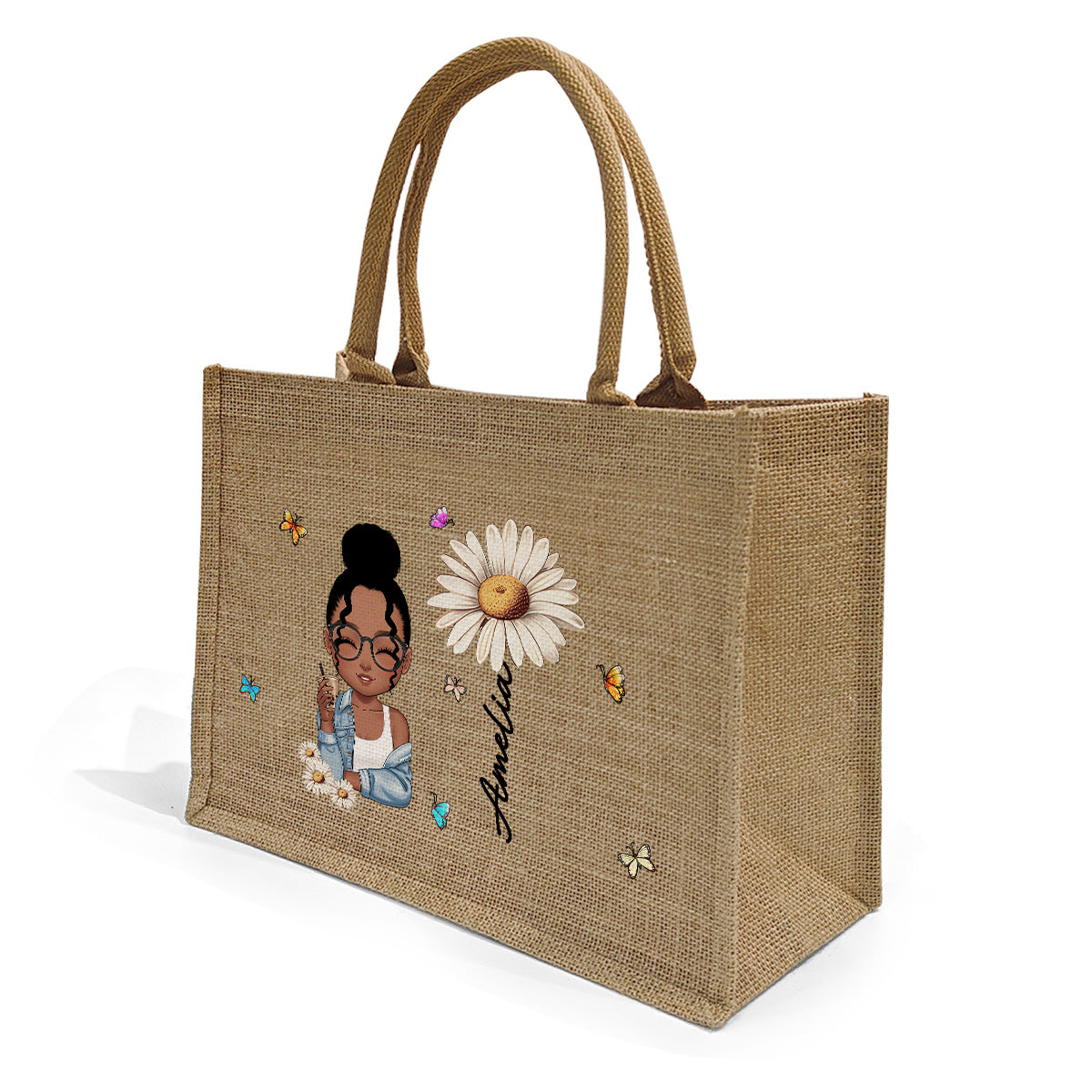 Girl With Flower - Personalized Jute Tote Bag