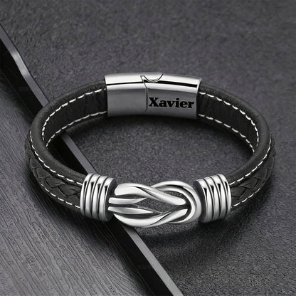 Never Forget How Much I Love You Golden Fist Bump - Personalized Braided Leather Infinity Bracelet