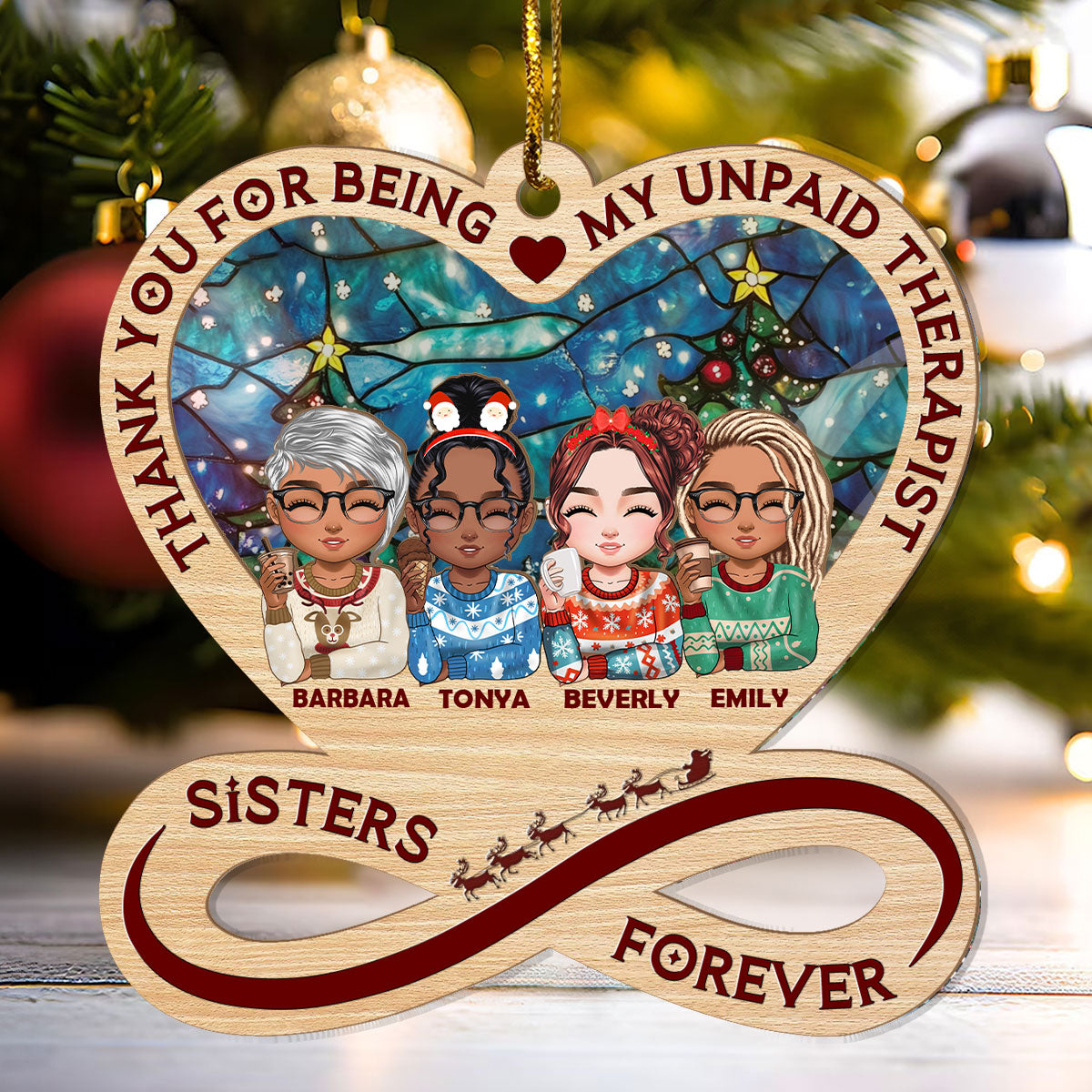 Not Sisters By Blood But Sisters By Heart - Personalized Suncatcher Ornament