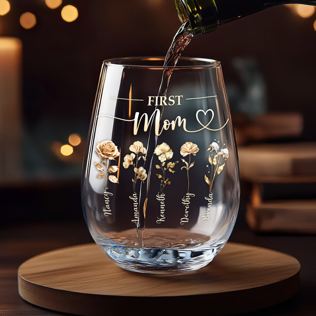 First Mom Now Grandma - Personalized Stemless Wine Glass