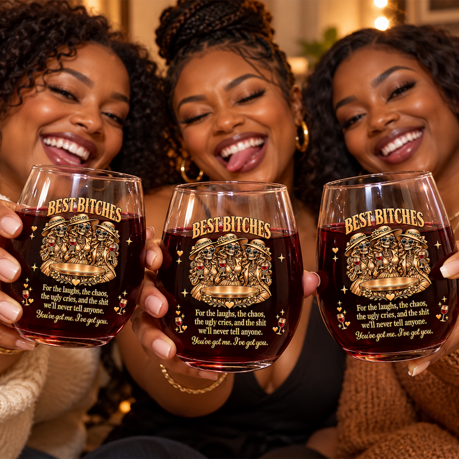 Three personalized Queen glasses for August, September and October