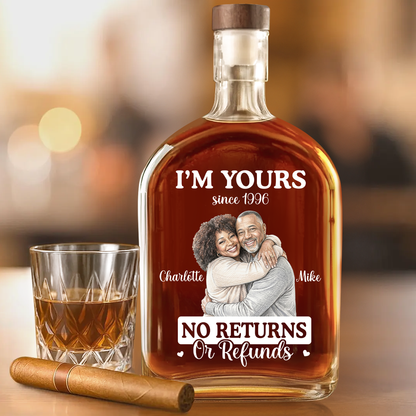 Custom Photo Colored Pencil Sketch I'm Yours Forever - Personalized Whiskey Bottle