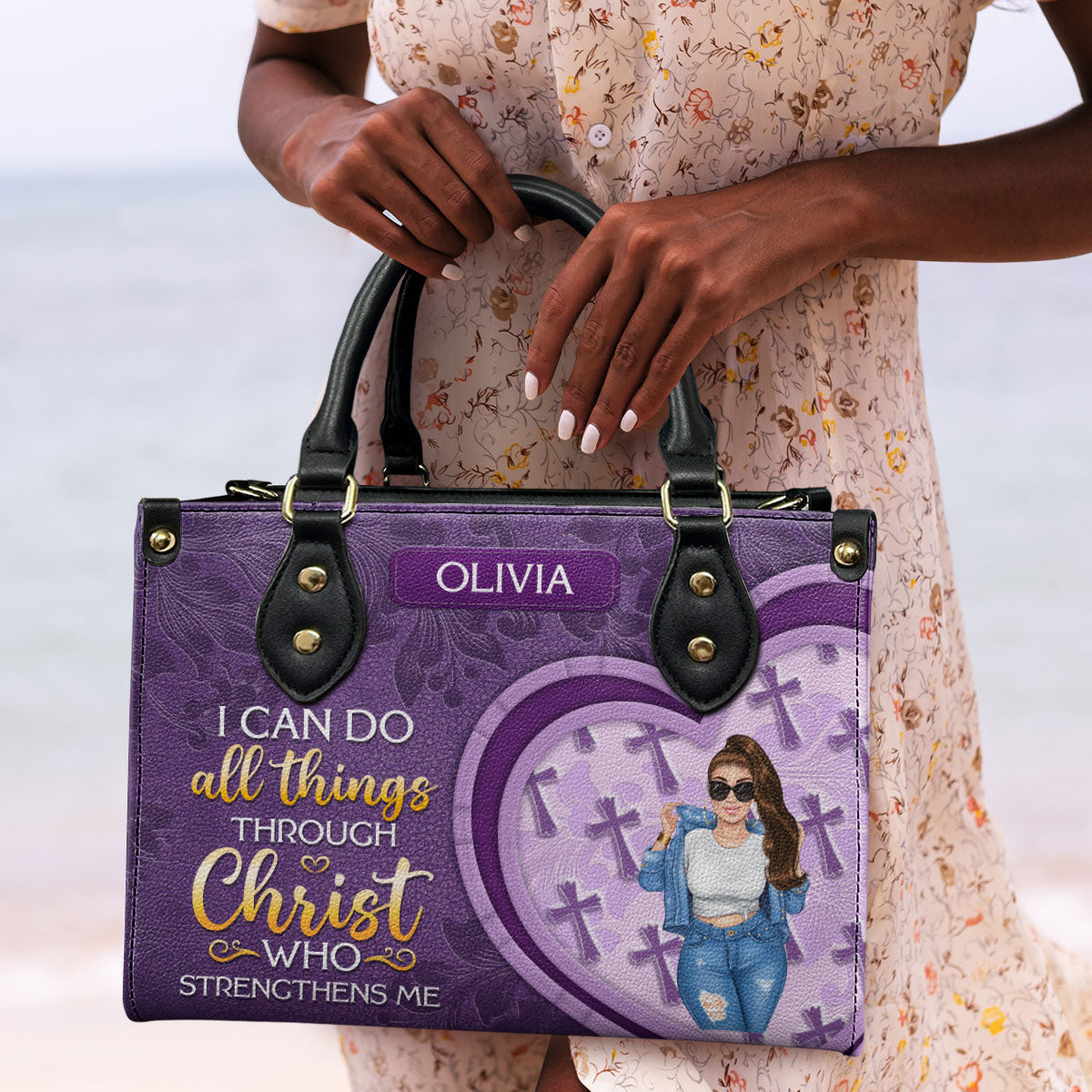 I Can Do All Things Through Christ Who Strengthens Me - Personalized Leather Handbag SBLHBHA40