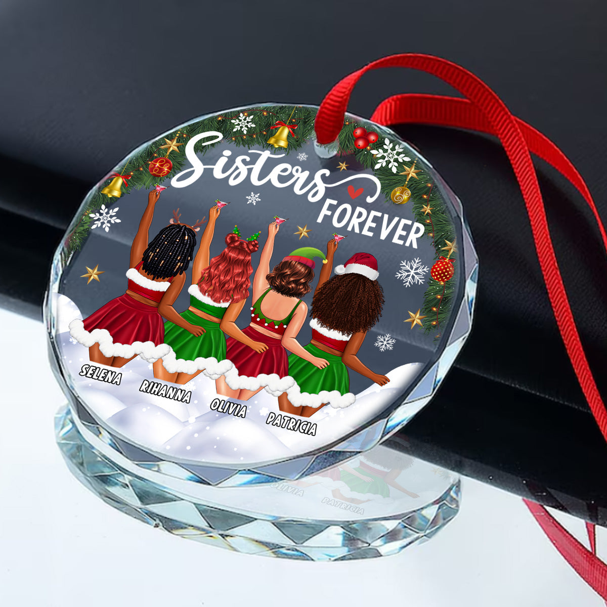 Sisters Forever - Personalized Round Glass Ornament