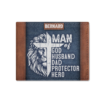 Man Of God - Personalized Leather Folded Wallet SBLFWN37