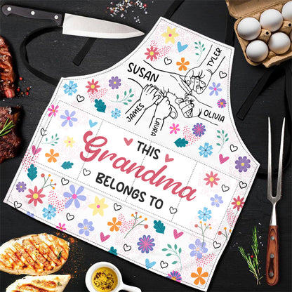 Grandma Holding Hands With Colorful Flowers - Personalized Apron With Packet