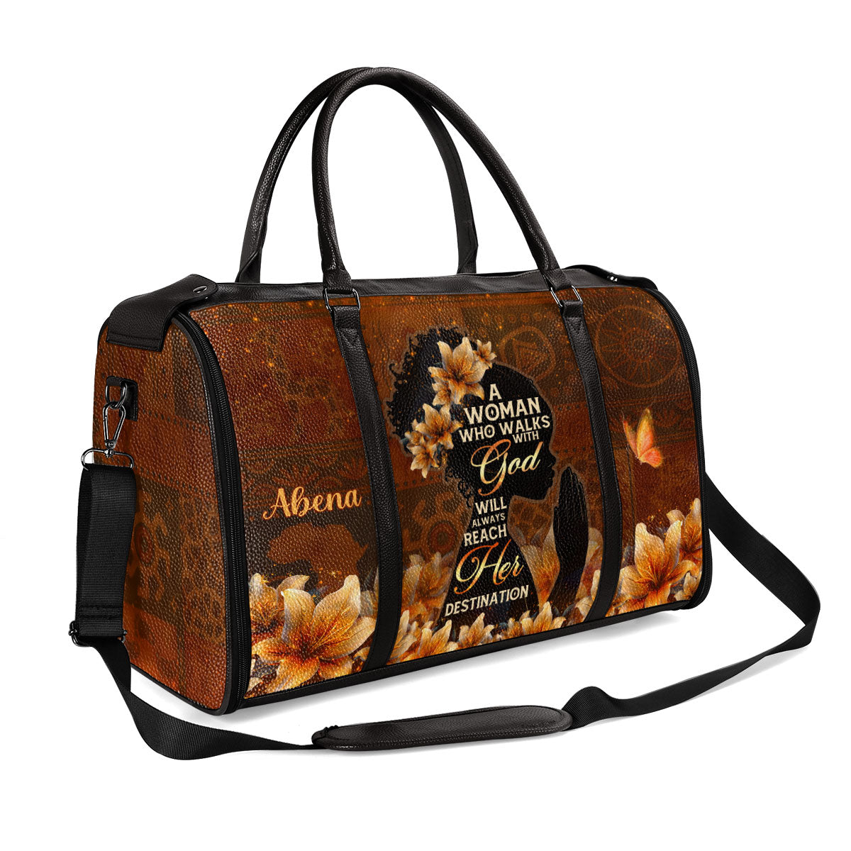 A Woman Who Walks With God - Personalized Leather Duffle Bag