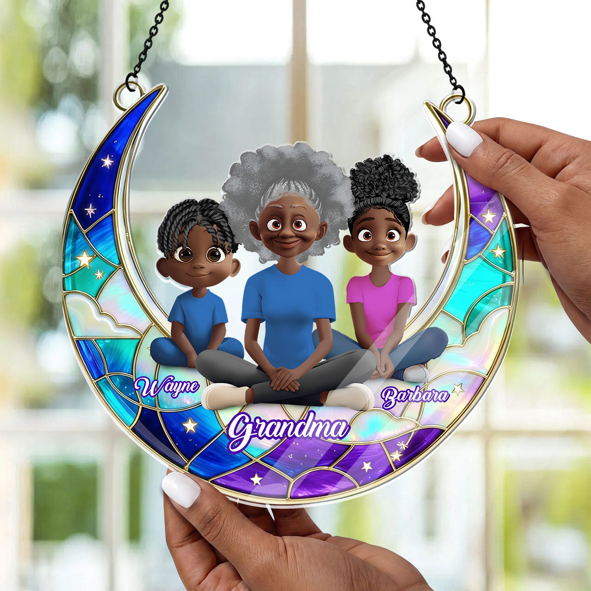 Grandma Mom Moon Love - Personalized Acrylic Suncatcher