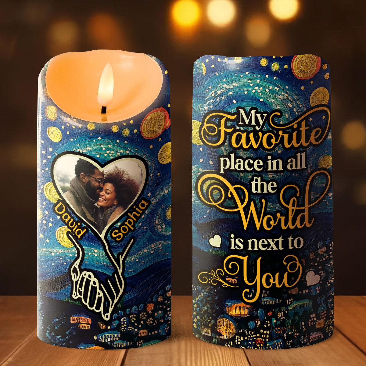 My Favorite Place In All The World Is Next To You - Personalized Flameless LED Candle