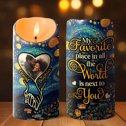 My Favorite Place In All The World Is Next To You - Personalized Flameless LED Candle